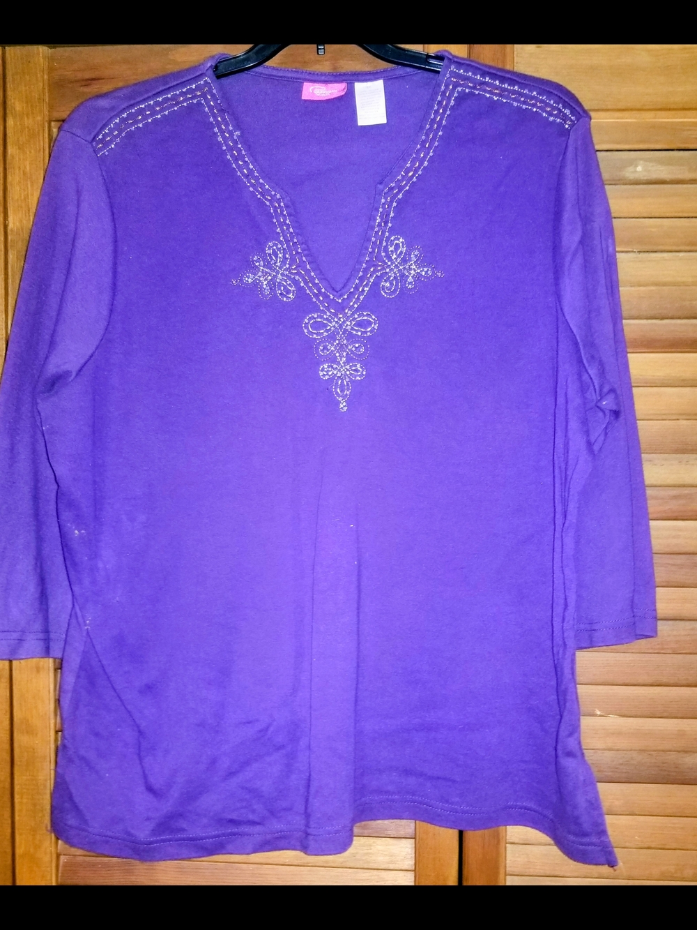 Women's Purple Embellished V-Neck Blouse